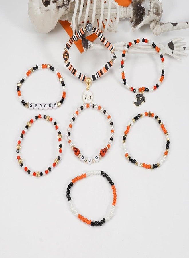 Lonext 10pcs Halloween Bracelets Friendship Clay Preppy Heishi Boo Ghost Pumpkin Charm Beads Stackable Bracelet for Women - Image 5